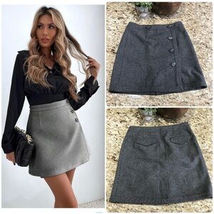 Ann Taylor Wool Blend Gray Wrap Skirt w/ Side Button Detail 0